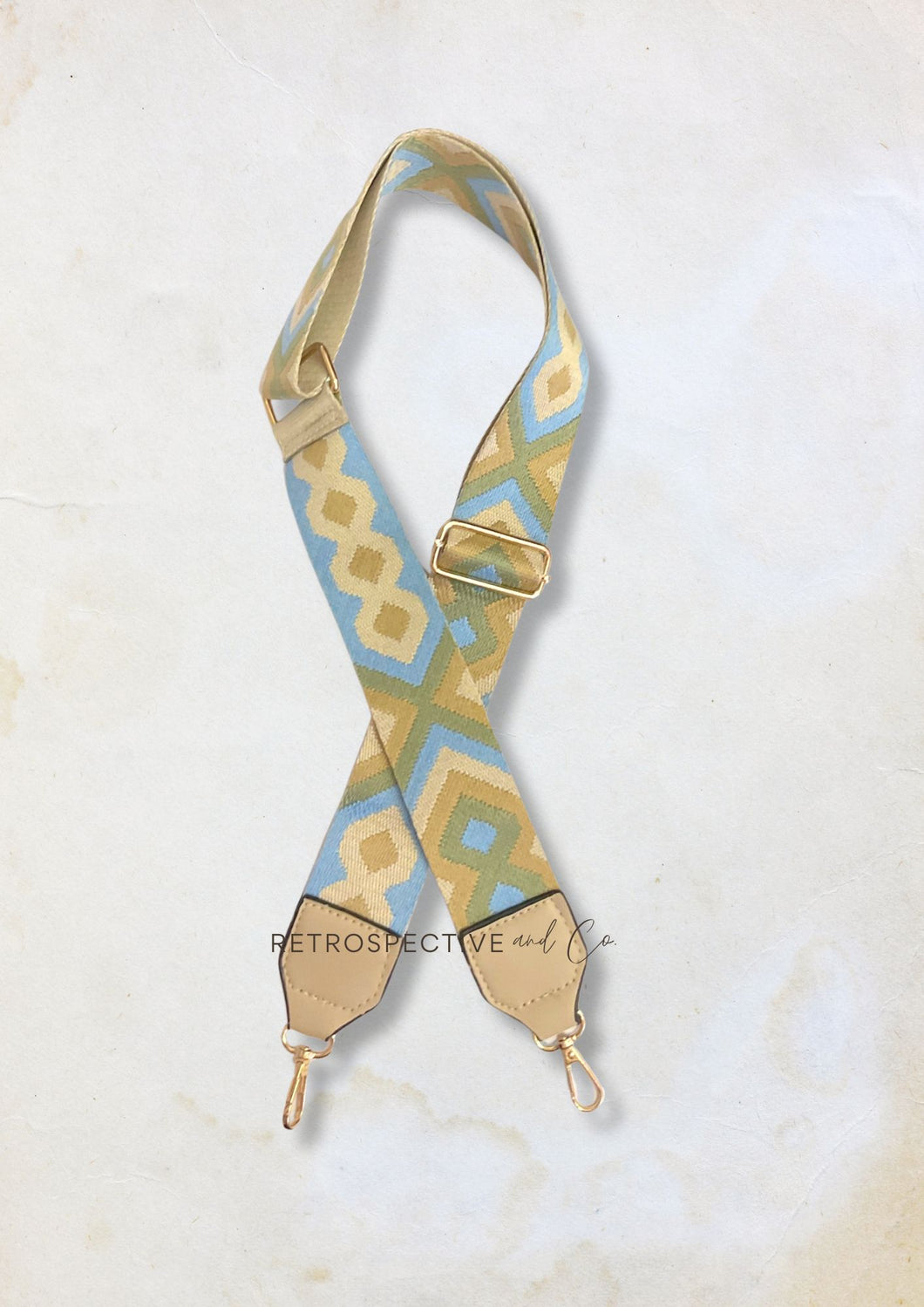 Geometric Wide embroidered Bag strap [yellow/cream/pale blue]