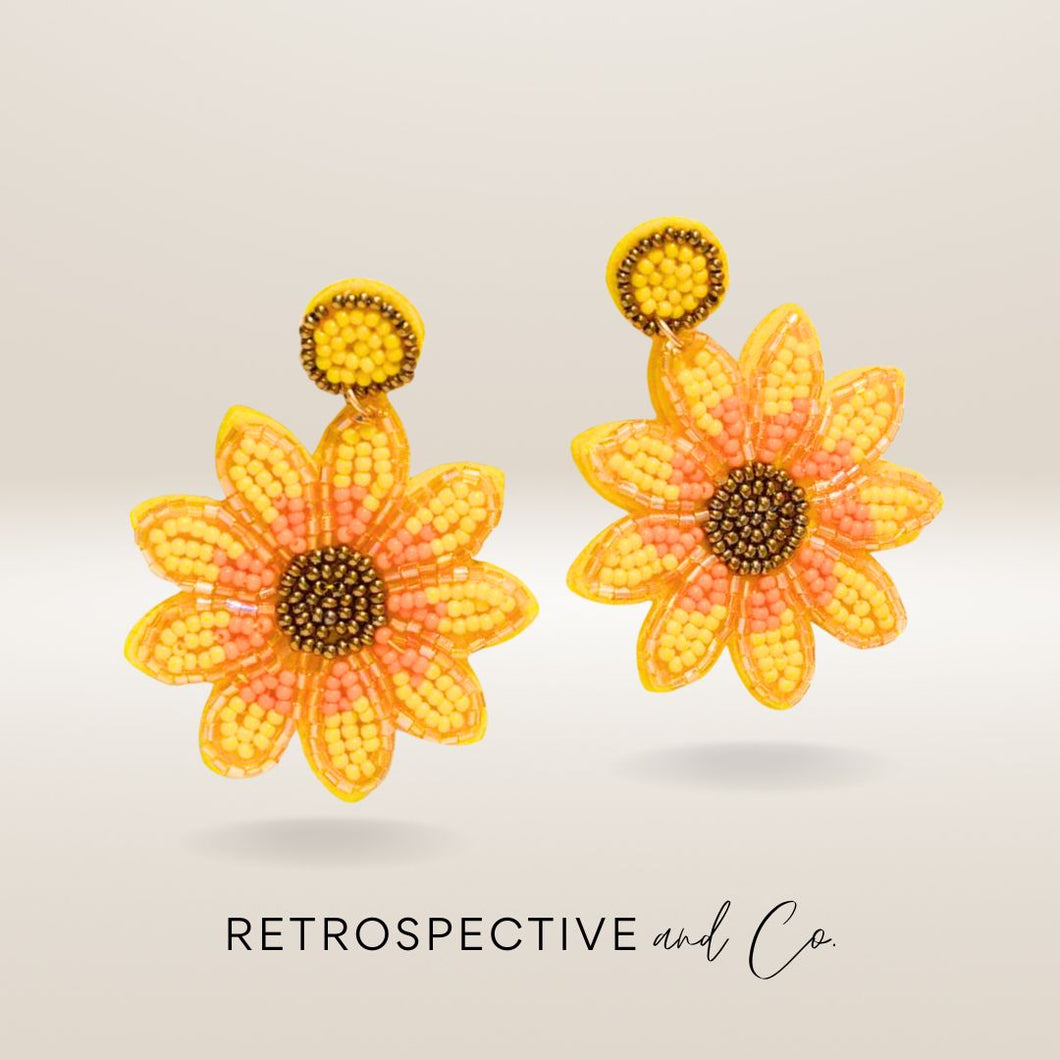 Sunflower Beaded Drop earrings [yellow]