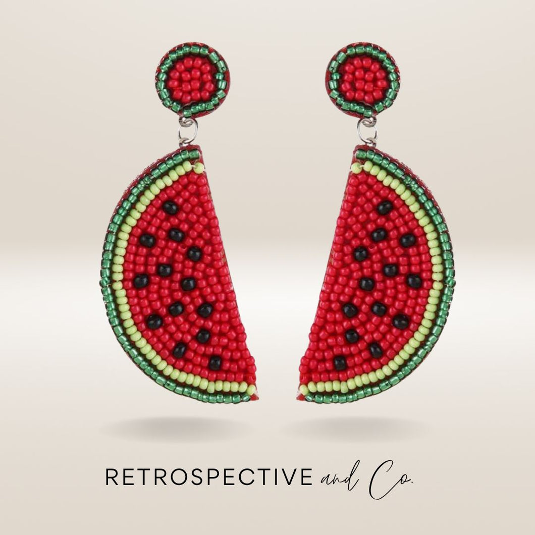 Watermelon Fruit Beaded Drop earrings [red/green]