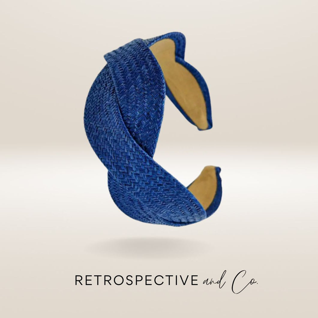 Royal blue raffia knot Alice band