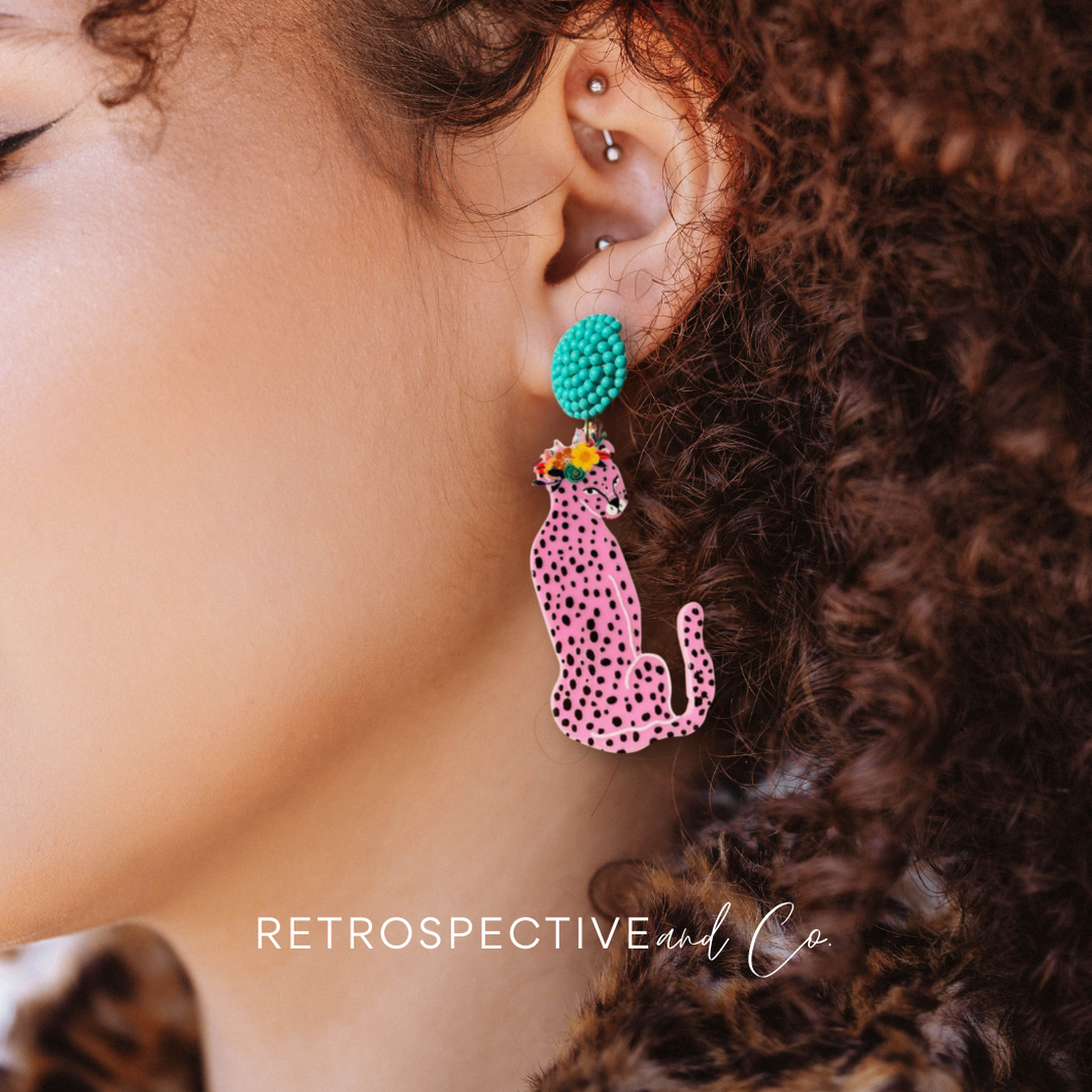 Jungle Leopard Drop earrings [Pink]