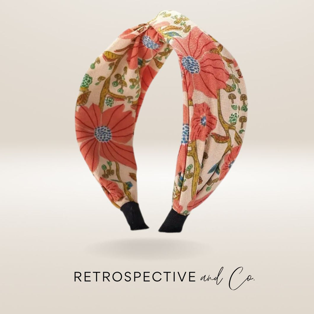 Peach floral knot Alice band