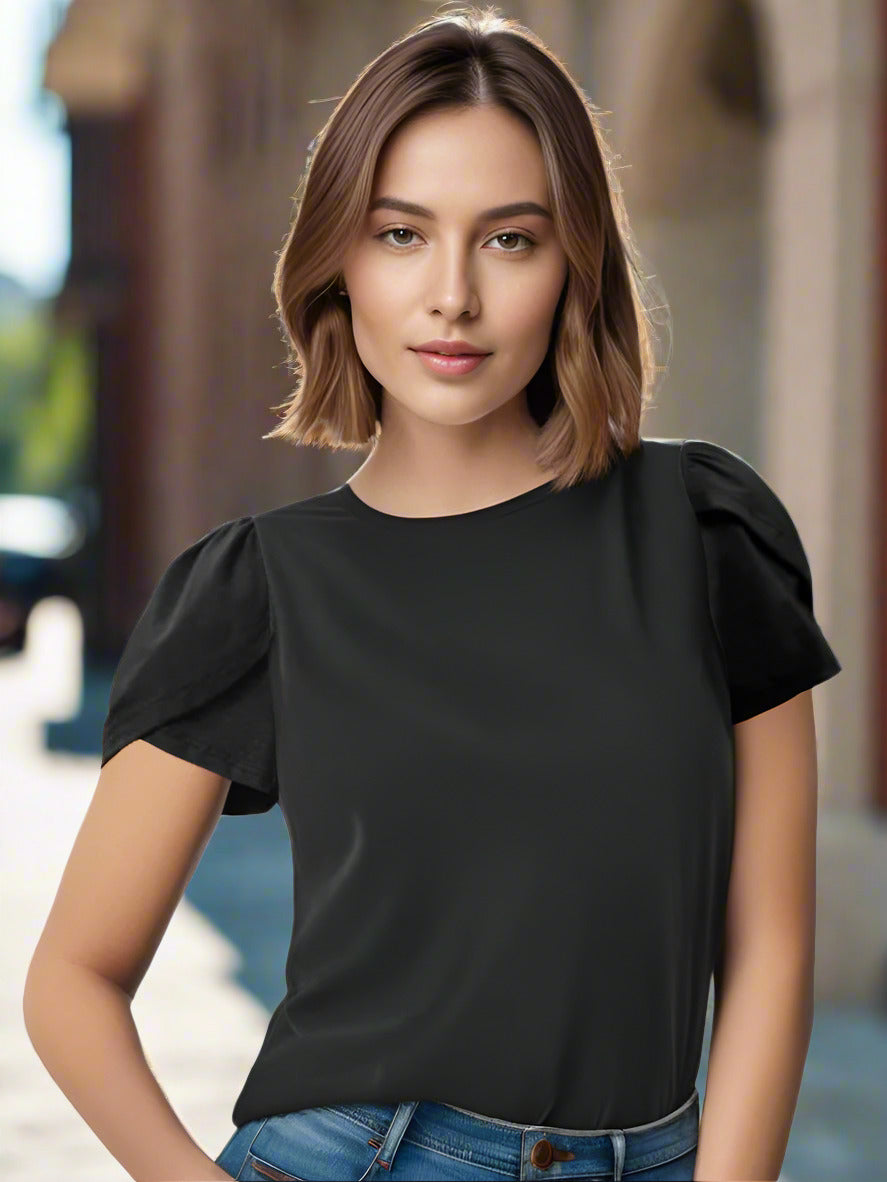 Amber Petal Sleeve Tee [Black]