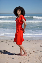 Load image into Gallery viewer, Flutter Sleeve Wrap Dress [Tangerine]
