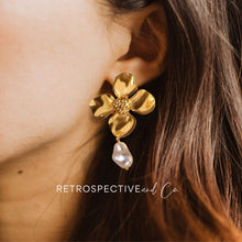 Load image into Gallery viewer, Chunky Pearl and gold flower drop earrings [gold]
