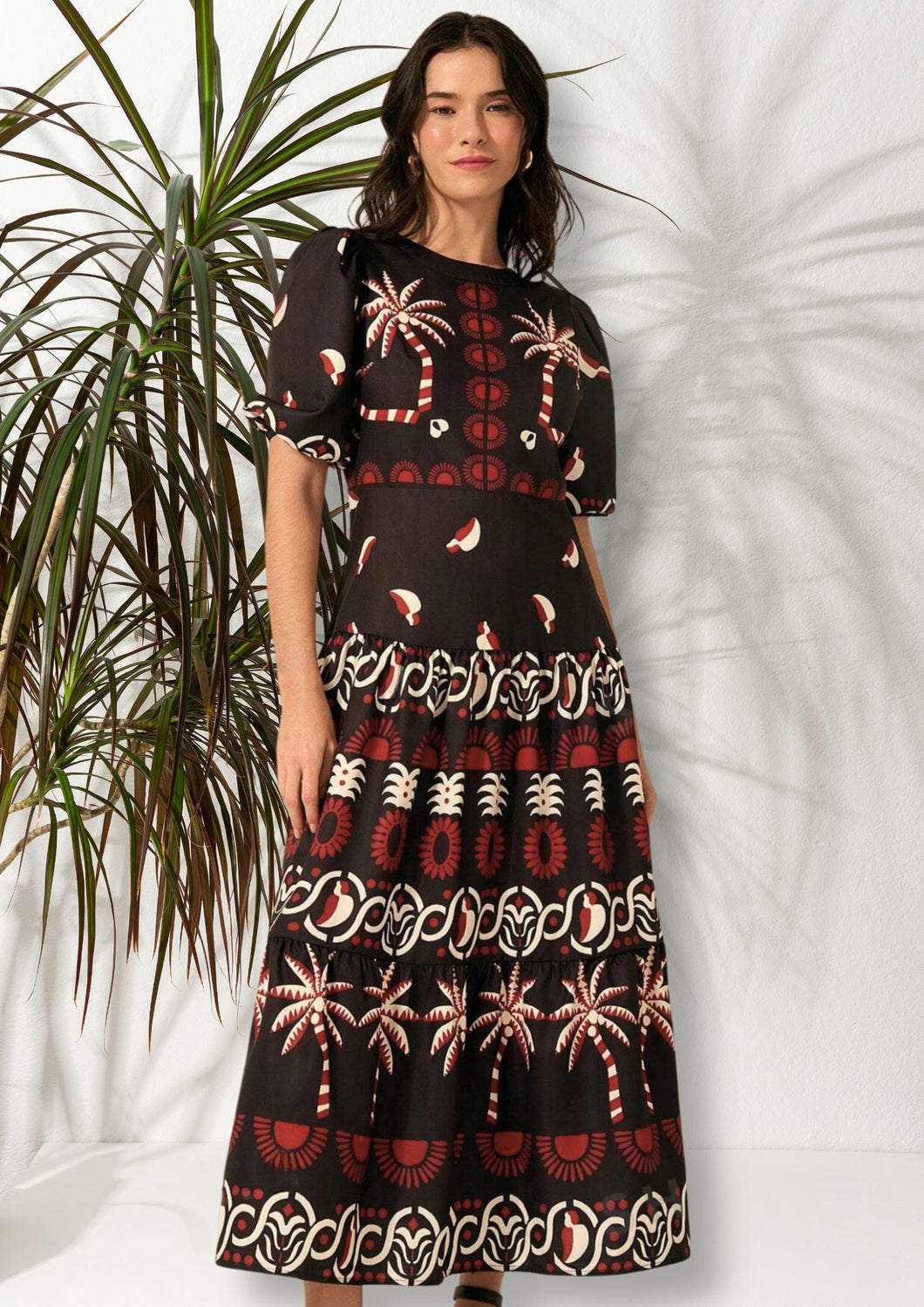 Palm Tree Maxi Dress [Black] XLarge